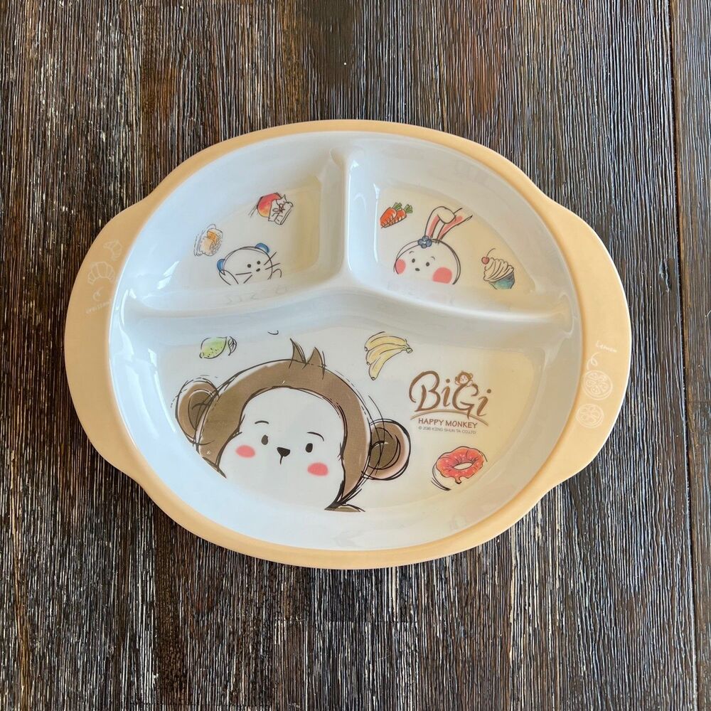 BiGi Happy Monkey Dachu Child’s Divided Plate Tray Melamine Hard Plastic 2016